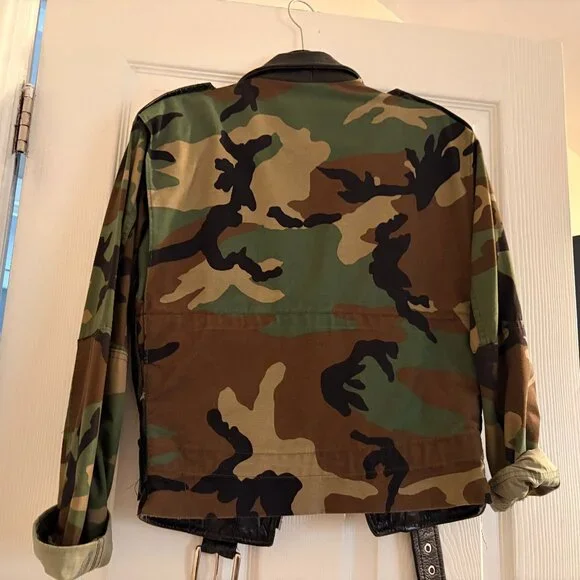 Upcycled DIY Handmade Authentic Motorcycle Jacket Real Leather Camo - Picture 3 of 3